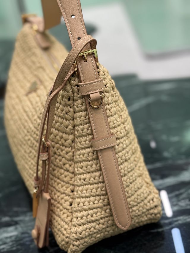 Prada original raffia aimee large shoulder bag 1BC228 beige