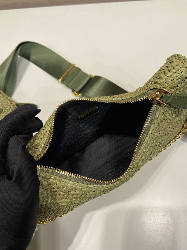 Prada original raffia re-edition 2005 hobo bag 1BH204 green