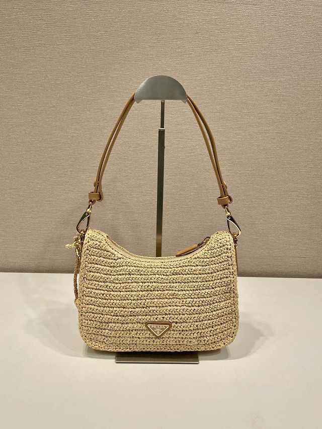 Prada original raffia re-edition mini bag 1BC204 apricot