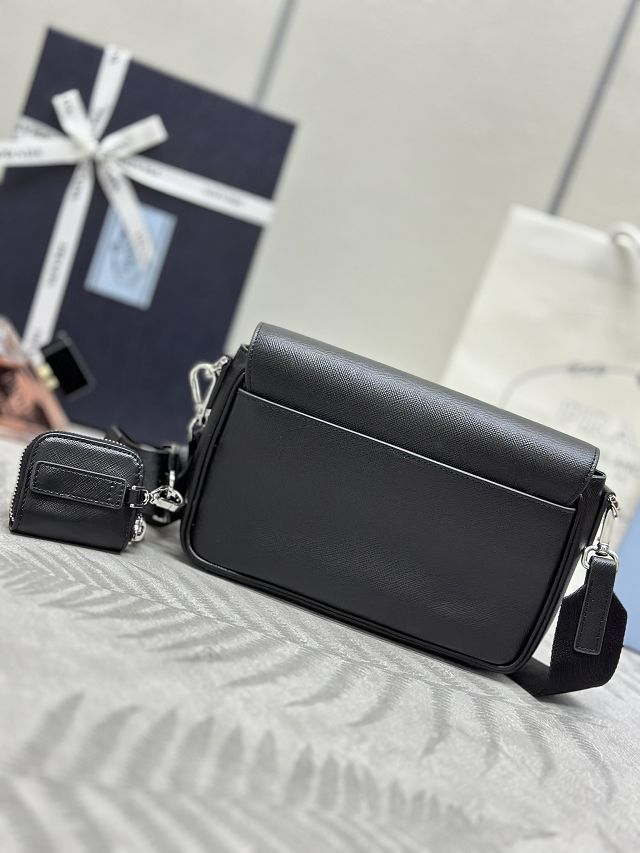 Prada original saffiano calfskin small shoulder bag 2VD059 black