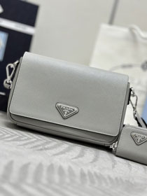 Prada original saffiano calfskin small shoulder bag 2VD059 grey