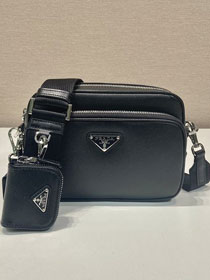 Prada original saffiano calfskin small shoulder bag 2VH170 black 