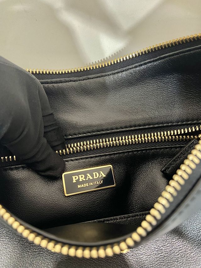 Prada original soft calfskin aimee large shoulder bag 1BC228 black