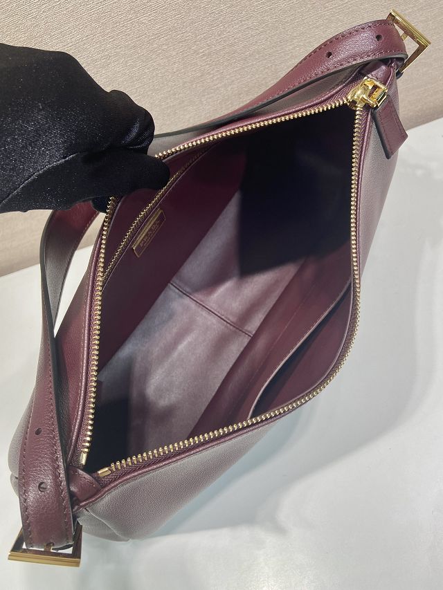 Prada original soft calfskin aimee large shoulder bag 1BC228 burgundy
