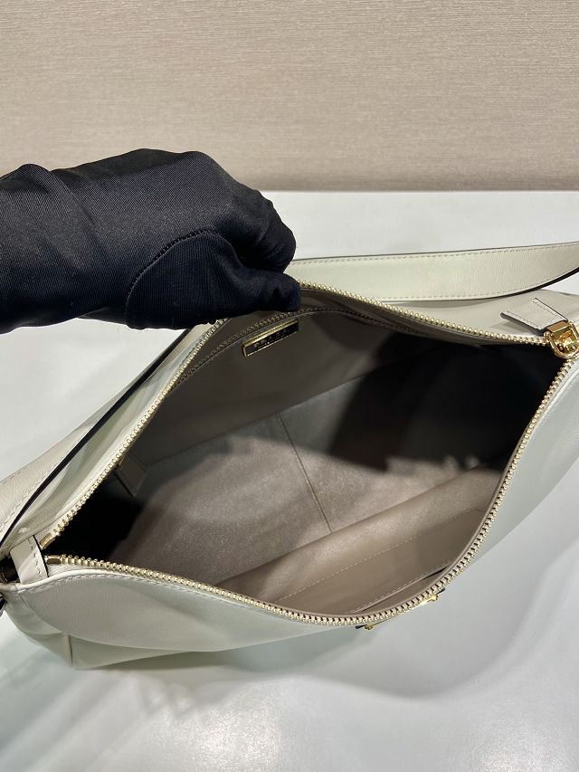 Prada original soft calfskin aimee large shoulder bag 1BC228 white