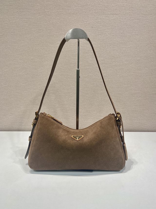 Prada original suede aimee medium shoulder bag 1BC229 brown