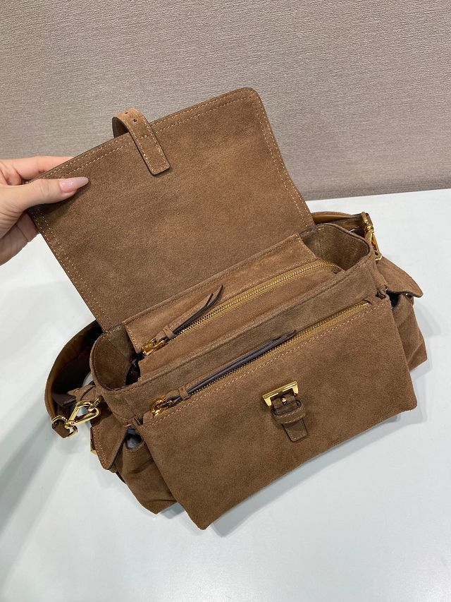 Prada original suede explore medium shoulder bag 1BD394 brown