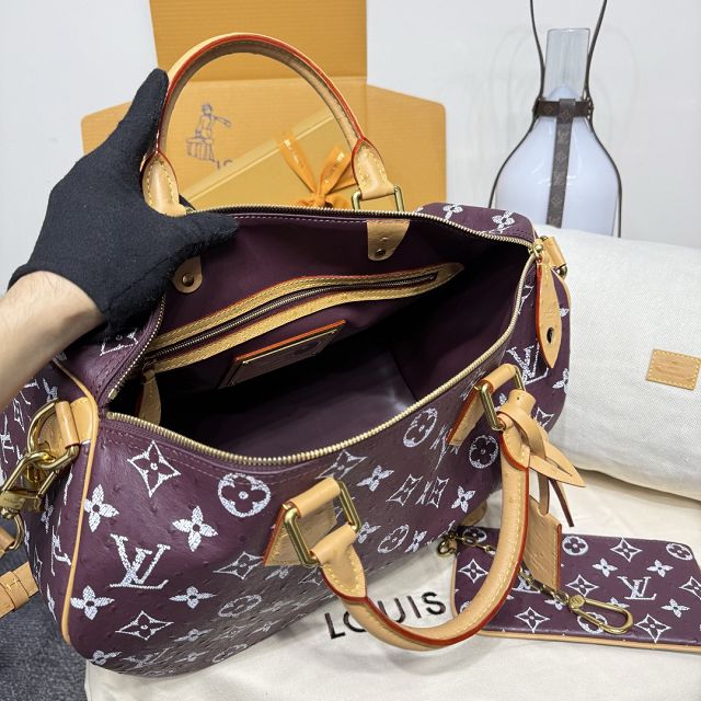 Louis vuitton original ostrich calfskin speedy P9 40 N85703 burgundy