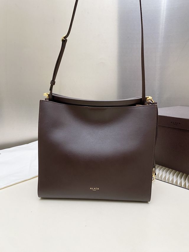 Alaia original calfskin le click small square bag AL0017 dark brown