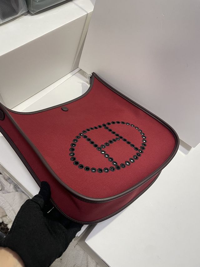 Hermes original canvas evelyne pm shoulder bag E29 bordeaux