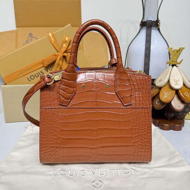 Louis vuitton original crocodile calfskin city steamer mini bag M95846 brown