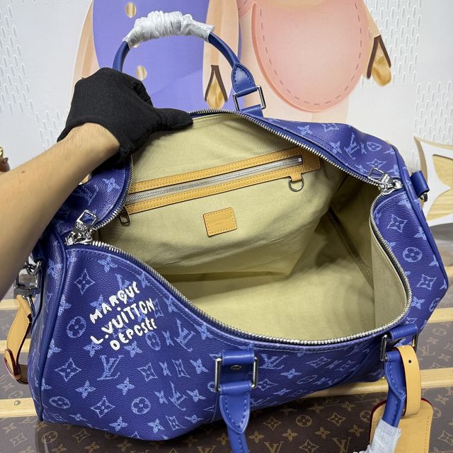 Louis vuitton original monogram canvas keepall 50 M26864 blue