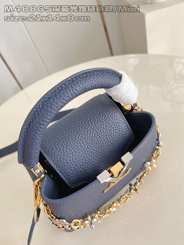 Louis vuitton original calfskin capucines mini handbag M26351 blue