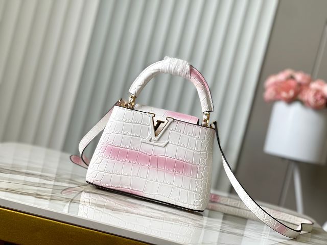 Louis vuitton original crocodile calfskin capucines mini handbag N93161 white&pink
