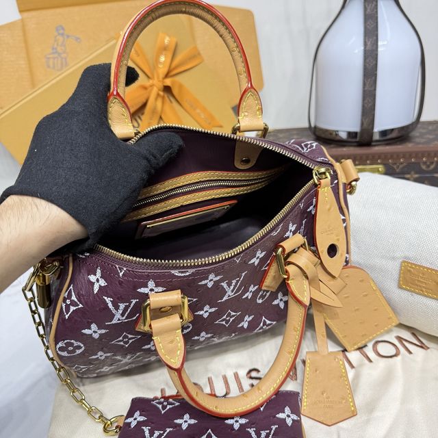 Louis vuitton original ostrich calfskin speedy P9 25 N13912 burgundy