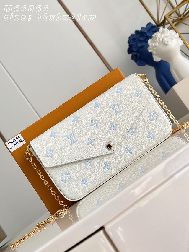 Louis vuitton original calfskin felicie pochette M28127 milky&blue