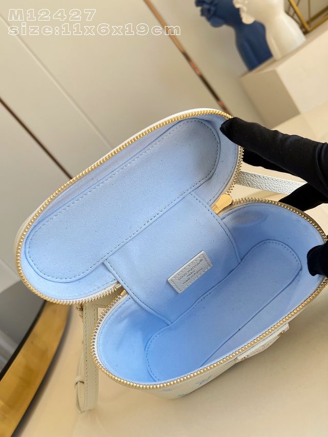 Louis vuitton original calfskin vanity chain pouch M27744 milky&blue