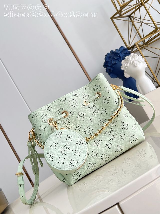 Louis vuitton original mahina leather bella bucket bag M27377 light green