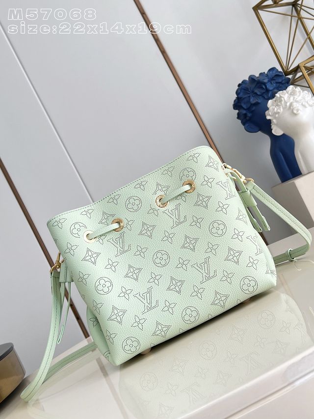 Louis vuitton original mahina leather bella bucket bag M27377 light green