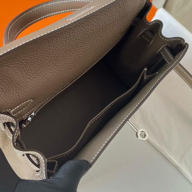 Hermes original togo leather kelly 25 bag K25 grey etoupe