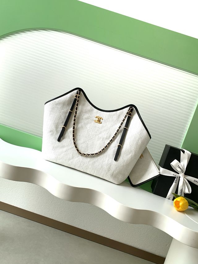 CC original raffia maxi shopping bag AS5463 white