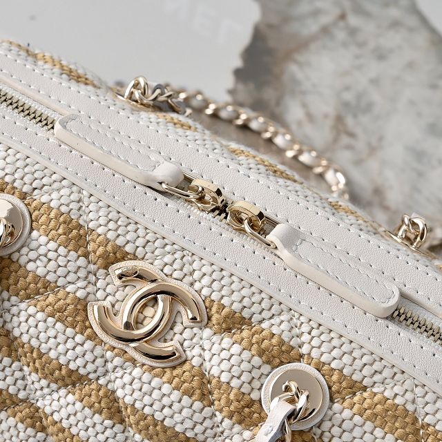 CC original raffia mini bowling bag AP5119 white&beige