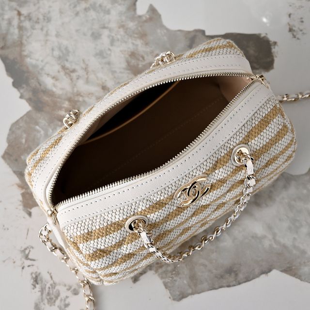 CC original raffia mini bowling bag AP5119 white&beige