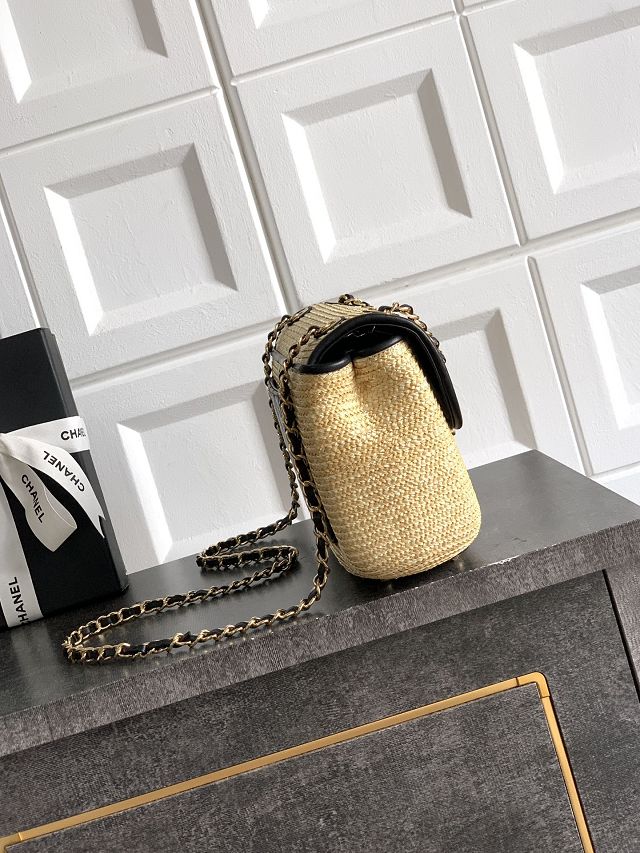 CC original straw medium flap bag AS6018 beige&black