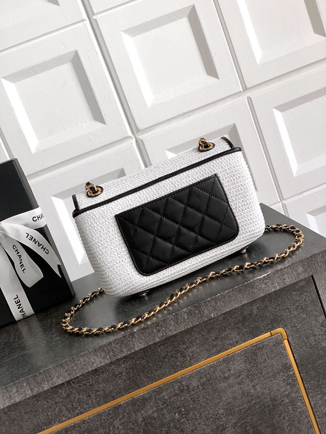 CC original straw small flap bag AS6017 beige&white