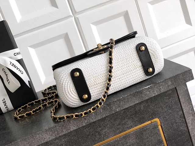 CC original straw small flap bag AS6017 beige&white