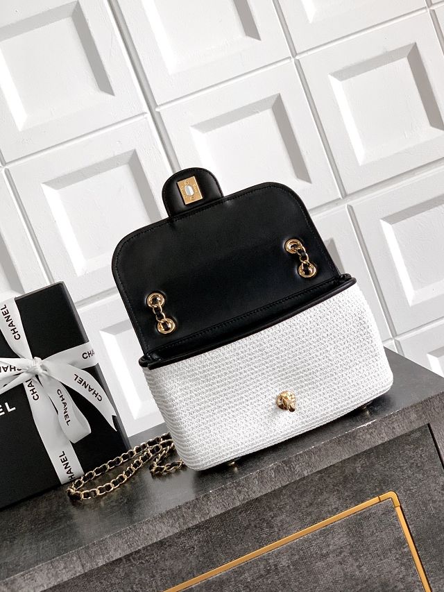 CC original straw small flap bag AS6017 beige&white