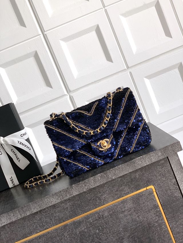 CC original sequins mini flap bag AS4561 blue