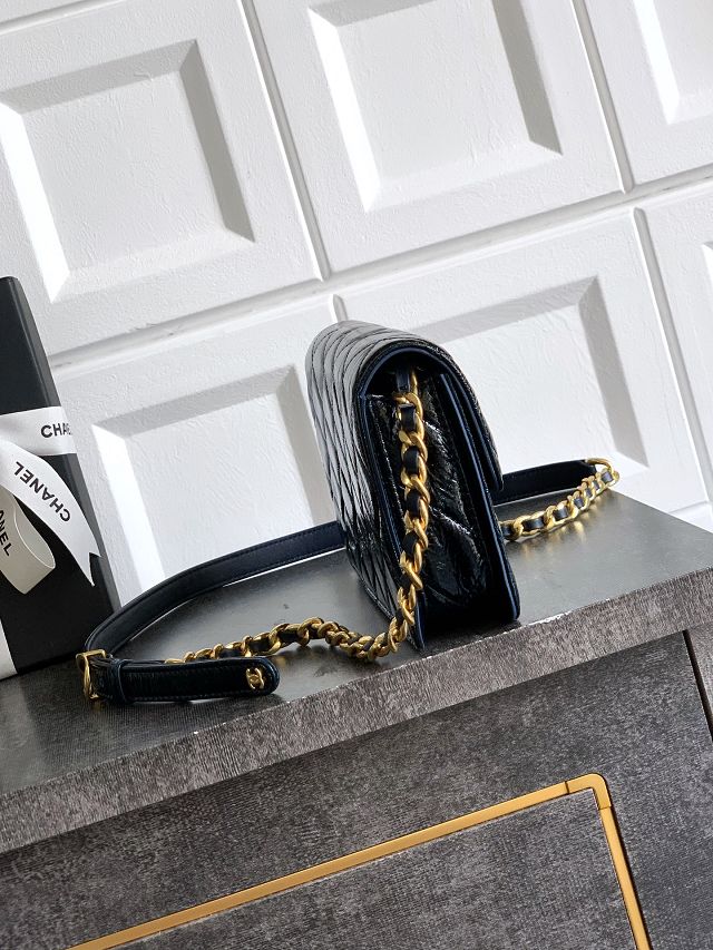 CC original shiny calfskin clutch with chain AS5618 dark blue