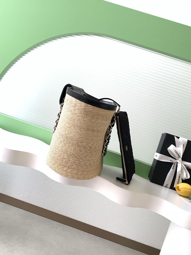 CC original straw large tote bag AS5952 beige&black