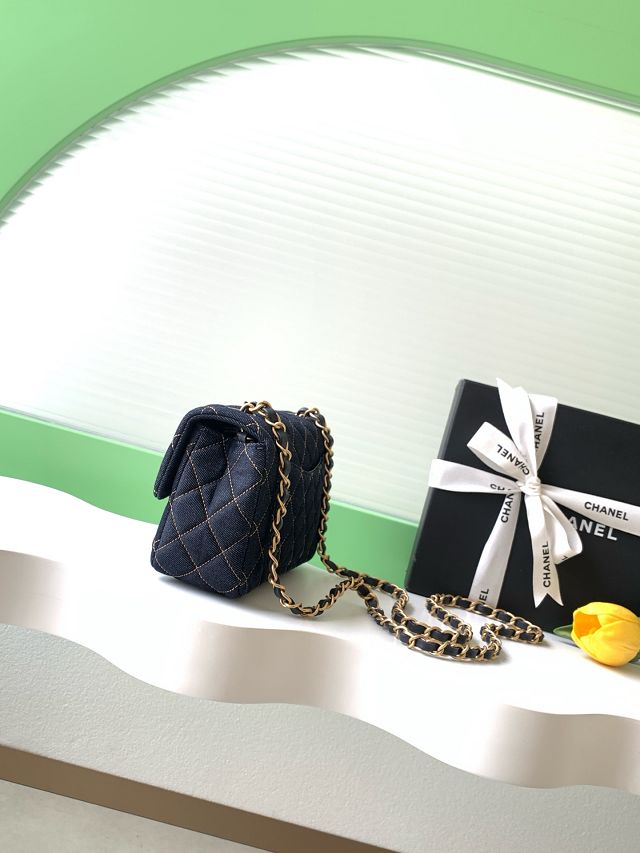 CC original denim mini flap bag A69900 dark blue