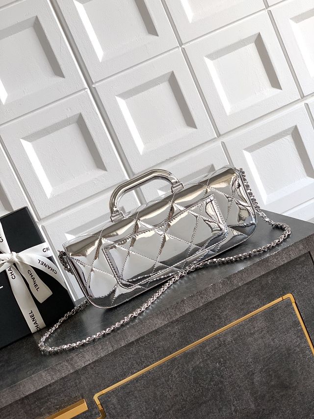 CC original patent calfskin clutch AS5807 silver
