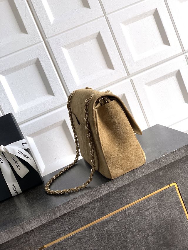 CC original suede calfskin maxi flap bag AS6281 dark beige