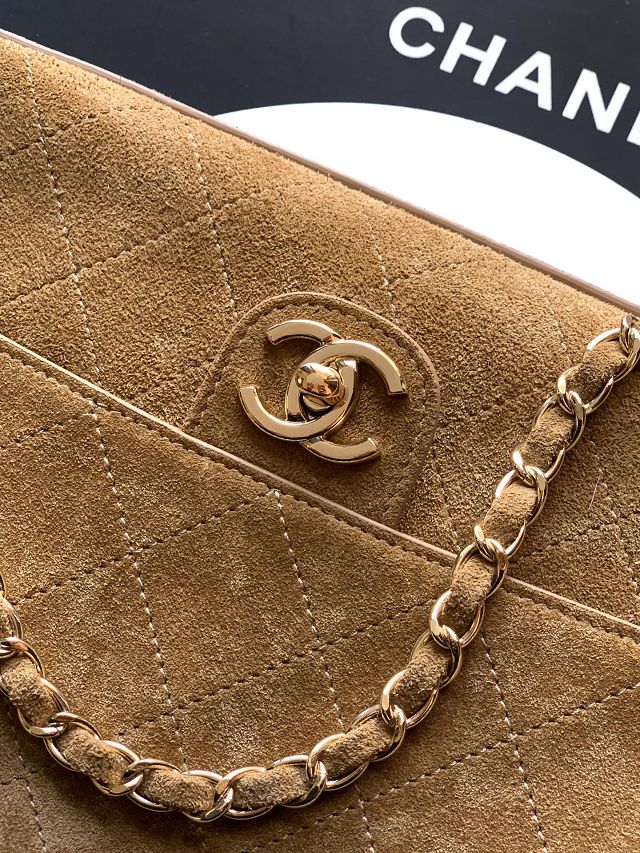 CC original suede calfskin maxi flap bag AS6281 dark beige