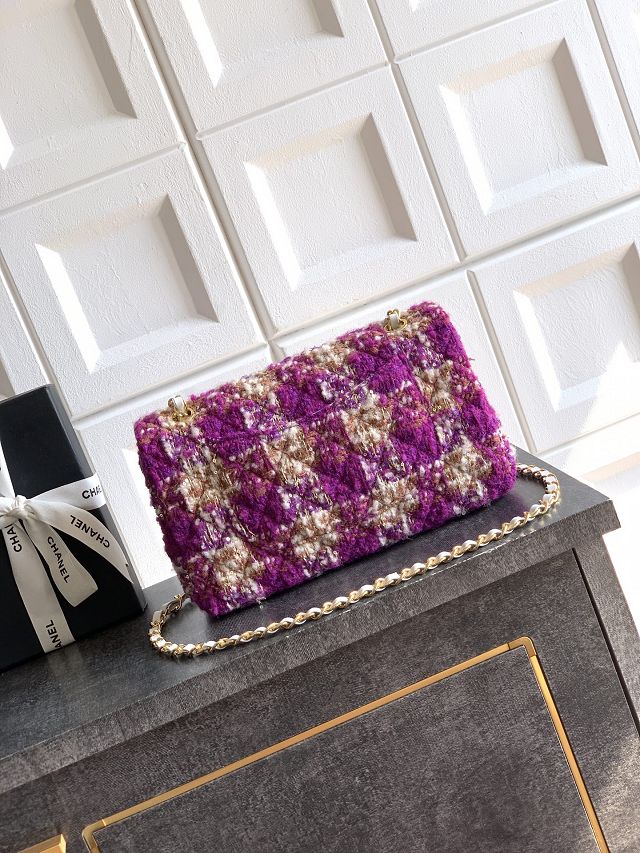 CC original tweed medium flap bag A01112 purple