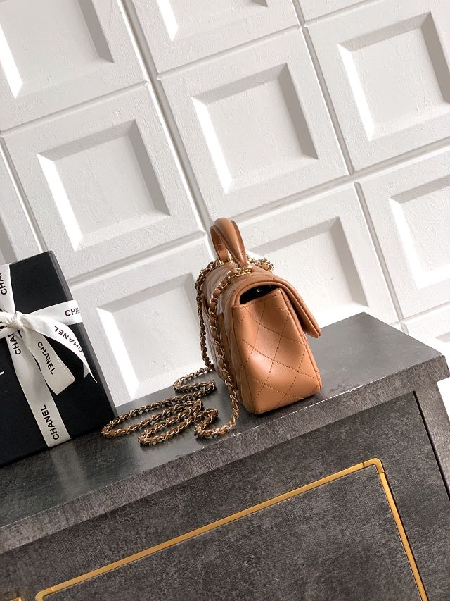 CC original lambskin top handle flap bag AS1790 brown