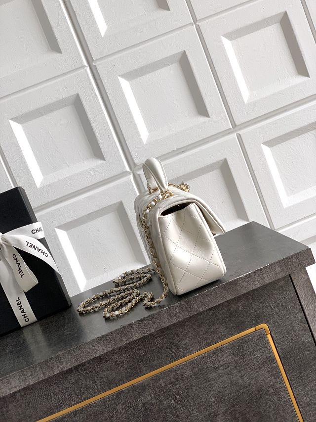 CC original lambskin top handle flap bag AS1790 white