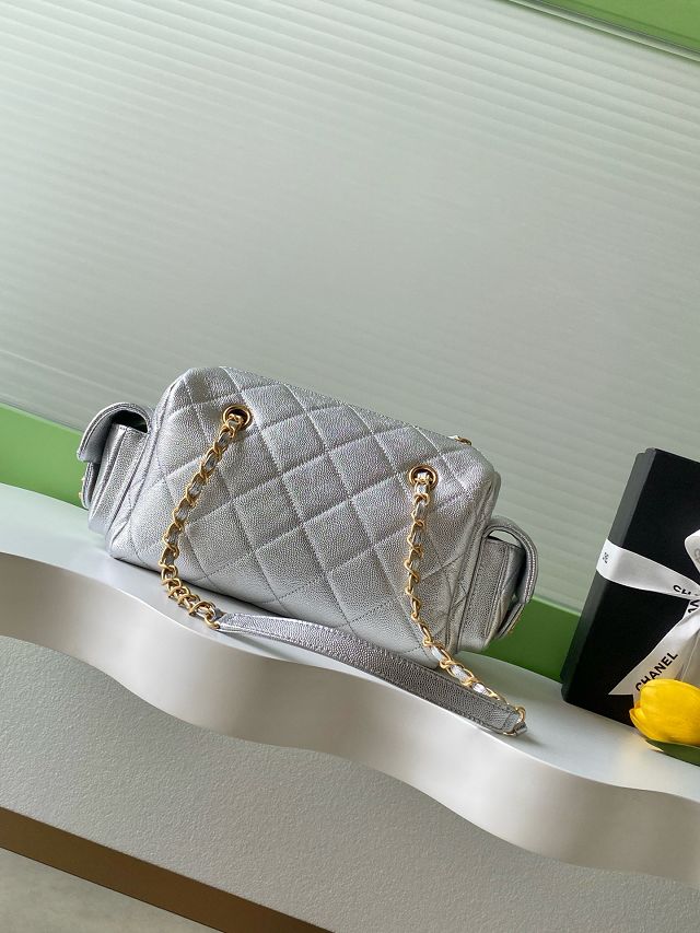 CC original grained calfskin small bowling bag AS5792 silver