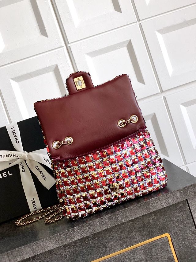 CC original sequins mini flap bag AS6171 black&bordeaux