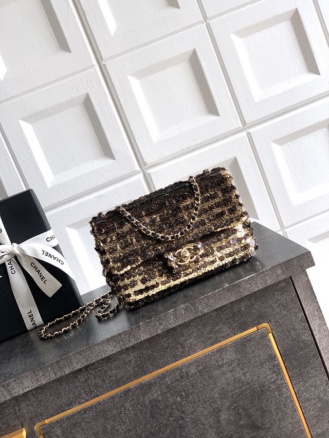 CC original sequins mini flap bag AS6171 black&gold