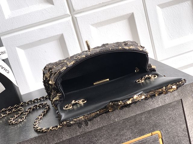 CC original sequins mini flap bag AS6171 black&gold
