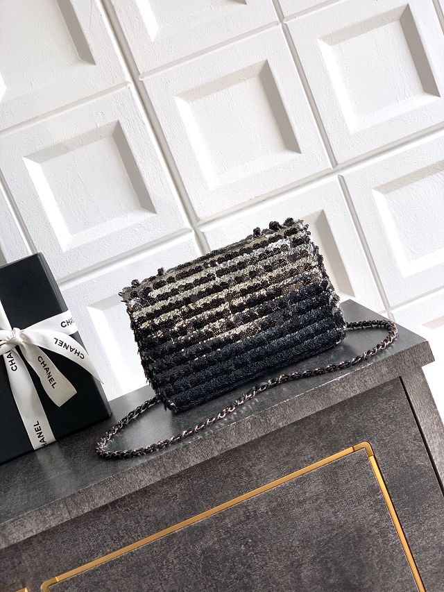 CC original sequins mini flap bag AS6171 black&silver