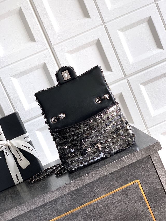 CC original sequins mini flap bag AS6171 black&silver