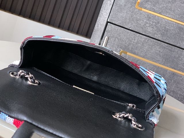 CC original sequins mini flap bag AS6171 blue&red&white