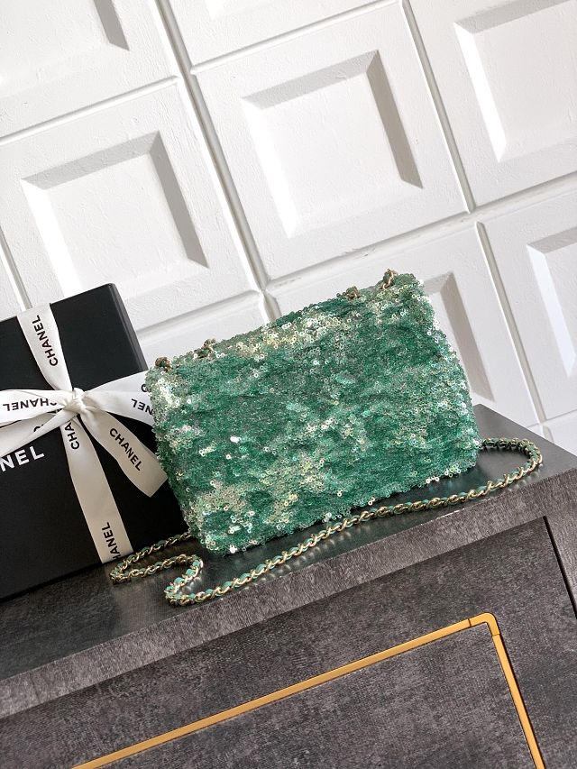 CC original sequins mini flap bag AS6171 green
