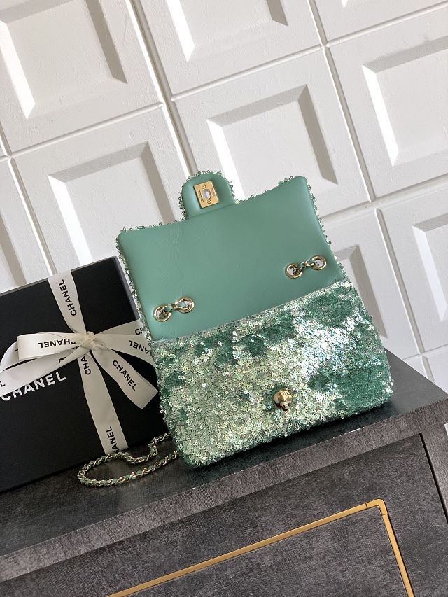 CC original sequins mini flap bag AS6171 green